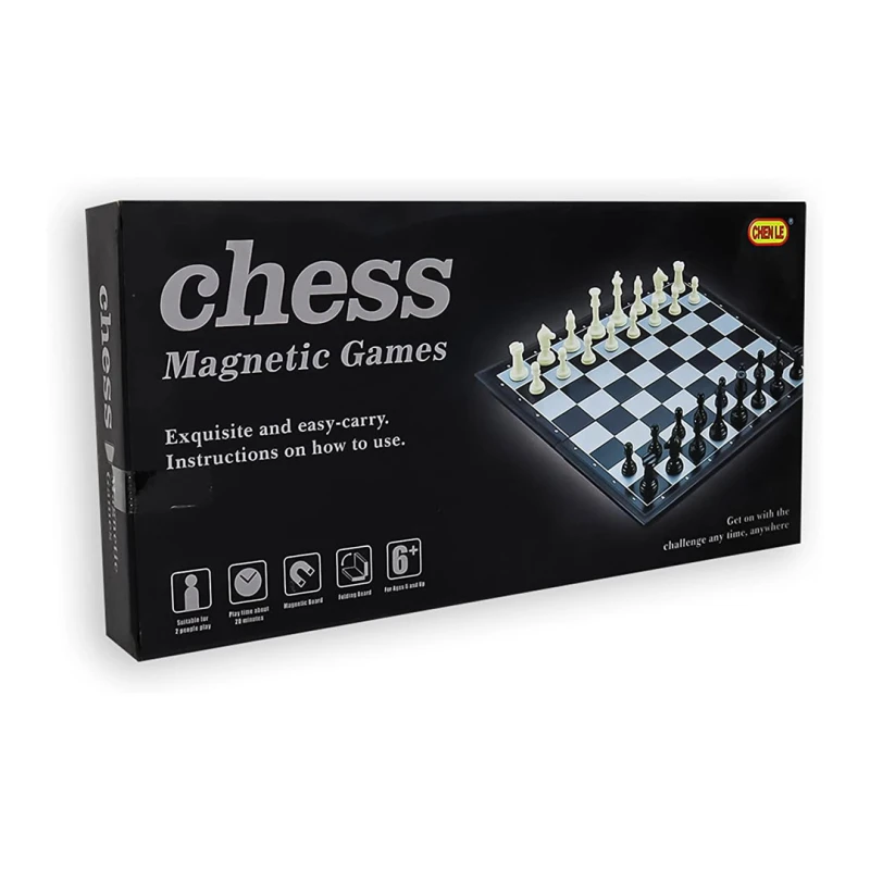 High-Quality Large Magnetic Chess Game with Foldable Black & White Chess Board (36 x 36 cm)